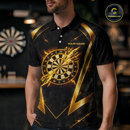 Black Yellow Dartboard Camo Men Darts Polo & 1/4-Zip Shirt Custom Thunder Dart Team Jersey NYN3008