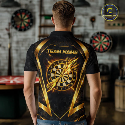 Black Yellow Dartboard Camo Men Darts Polo & 1/4-Zip Shirt Custom Thunder Dart Team Jersey NYN3008