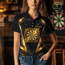 Load image into Gallery viewer, Black Yellow Dartboard Camo Women Darts Polo &amp; 1/4-Zip Shirt Custom Thunder Dart Team Jersey NYN3008