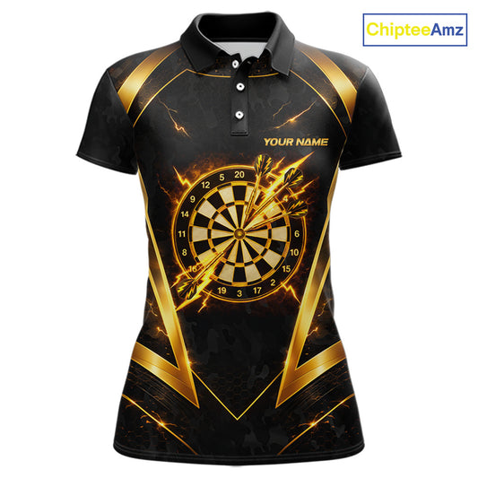 Black Yellow Dartboard Camo Women Darts Polo & 1/4-Zip Shirt Custom Thunder Dart Team Jersey NYN3008