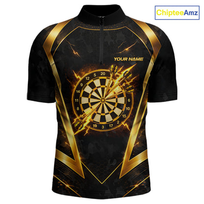 Black Yellow Dartboard Camo Men Darts Polo & 1/4-Zip Shirt Custom Thunder Dart Team Jersey NYN3008