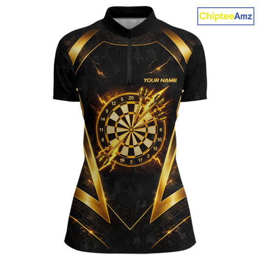 Black Yellow Dartboard Camo Women Darts Polo & 1/4-Zip Shirt Custom Thunder Dart Team Jersey NYN3008