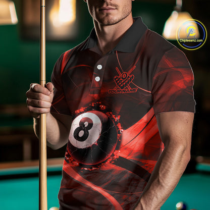 Smoke Cracked Billiard 8 Ball Pool Shirt For Men Custom Billiard Polo & 1/4 Zip Team Attire | Red NYN3422