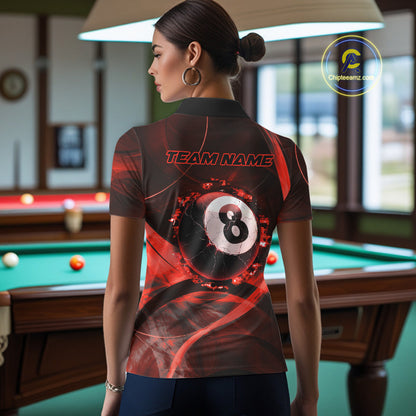 Smoke Cracked Billiard 8 Ball Pool Shirt For Women Custom Billiard Polo & 1/4 Zip Team Attire | Red NYN3422
