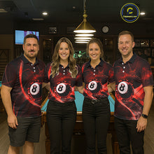 Load image into Gallery viewer, Smoke Cracked Billiard 8 Ball Pool Shirt For Women Custom Billiard Polo &amp; 1/4 Zip Team Attire | Red NYN3422
