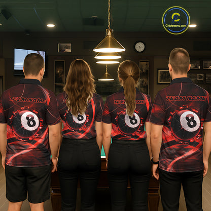 Smoke Cracked Billiard 8 Ball Pool Shirt For Men Custom Billiard Polo & 1/4 Zip Team Attire | Red NYN3422