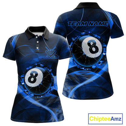 Blue Smoke Cracked 8 Ball Pool Shirt For Women Custom Billiard Polo Quarter Zip Team Jersey