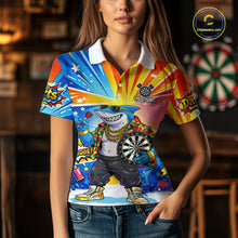 Load image into Gallery viewer, Funny Rich Cool Shark Hold Dartboard Women Darts Polo Shirt Custom Pop Art Dart League Shirt NYN2646