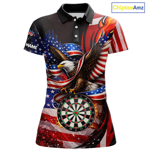 Custom US Flag Funny Eagle Dartboard Darts Women Polo & 1/4-Zip Shirts Patriotic Dart Team Jerseys NYN2805
