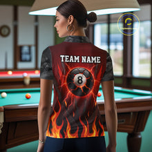 Load image into Gallery viewer, Personalized 8 Ball Red Flames Pool Billiard Polo &amp; 1/4 Zip For Women Custom Camo Billiard Team Jerseys NYN3011