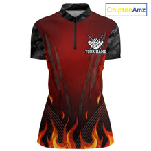 Load image into Gallery viewer, Personalized 8 Ball Red Flames Pool Billiard Polo &amp; 1/4 Zip For Women Custom Camo Billiard Team Jerseys NYN3011