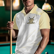 Load image into Gallery viewer, Personalized White And Gold Crown 8 Ball Pool Billiard Polo &amp; 1/4 Zip For Men, Billiard Team Attire NYN3014