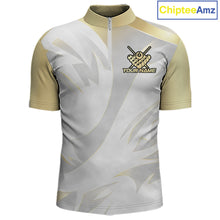Load image into Gallery viewer, Personalized White And Gold Crown 8 Ball Pool Billiard Polo &amp; 1/4 Zip For Men, Billiard Team Attire NYN3014