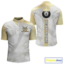 Load image into Gallery viewer, Personalized White And Gold Crown 8 Ball Pool Billiard Polo &amp; 1/4 Zip For Men, Billiard Team Attire NYN3014