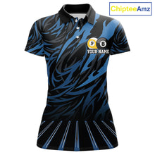 Load image into Gallery viewer, Funny 8 Ball &amp; 9 Ball Billiard Polo &amp; 1/4 Zip For Women Custom Pool Cue Pattern Billiard Jerseys |Blue NYN3018
