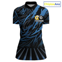 Load image into Gallery viewer, Funny 8 Ball &amp; 9 Ball Billiard Polo &amp; 1/4 Zip For Women Custom Pool Cue Pattern Billiard Jerseys |Blue NYN3018