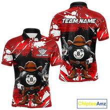 Load image into Gallery viewer, Funny billiard 8 ball cowboy gun shirt for men custom grunge billiard team attire red