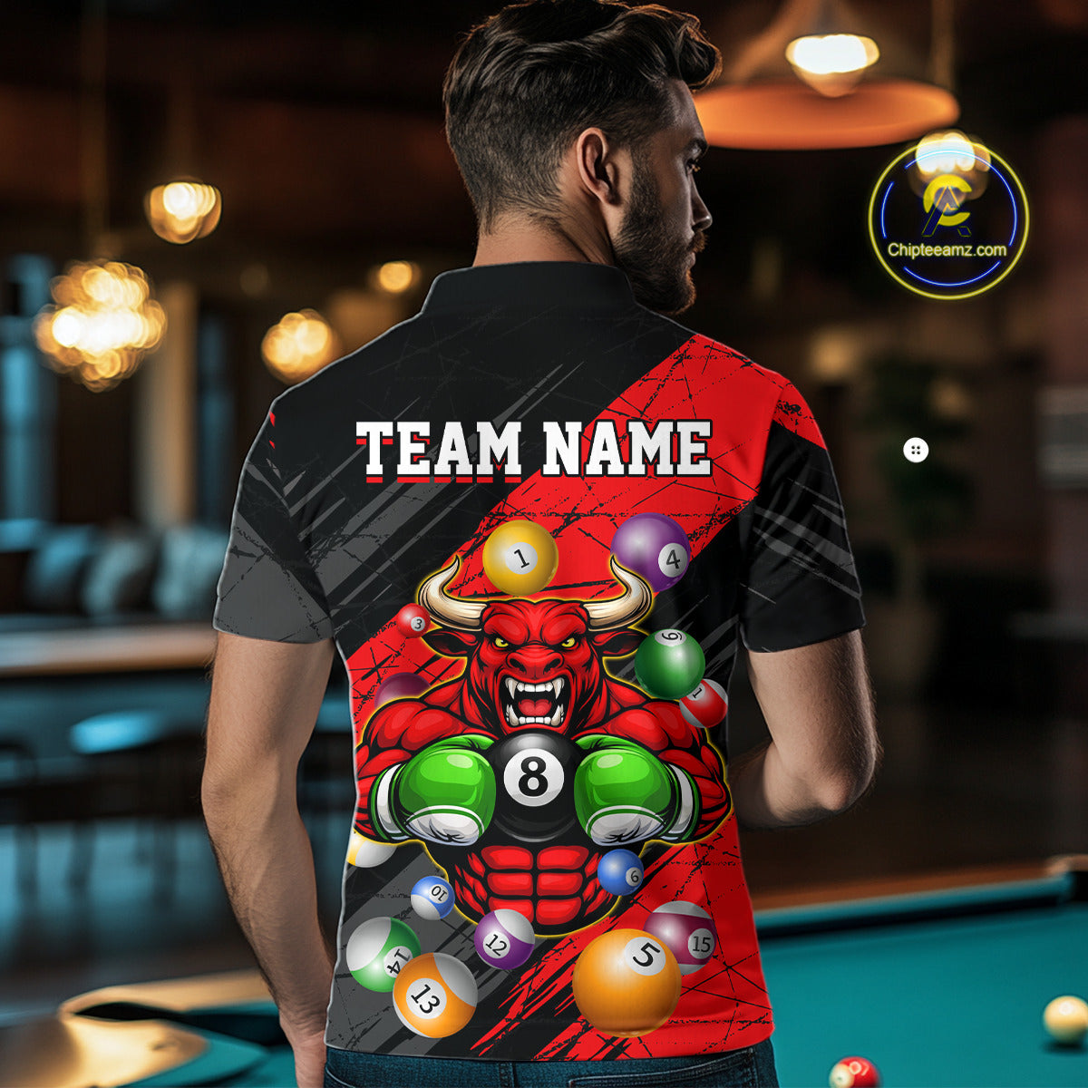 Boxing Bull Hold 8 Ball Pool Funny Billiard Shirt For Men Personalized Pool Balls Billiard Shirts NYN2652