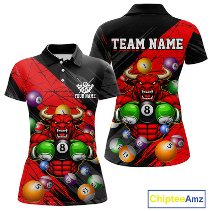 Boxing Bull Hold 8 Ball Pool Funny Billiard Shirt For Women Personalized Pool Balls Billiard Shirts NYN2652