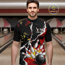 Load image into Gallery viewer, Grunge Black &amp; Red Strike Bowling Ball &amp; Pins Shirts For Men Personalized Bowling Team Outfits NYN3186
