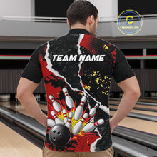 Load image into Gallery viewer, Grunge Black &amp; Red Strike Bowling Ball &amp; Pins Shirts For Men Personalized Bowling Team Outfits NYN3186