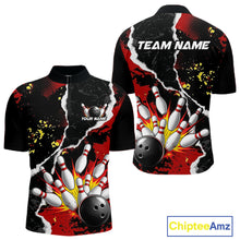 Load image into Gallery viewer, Grunge Black &amp; Red Strike Bowling Ball &amp; Pins Shirts For Men Personalized Bowling Team Outfits NYN3186