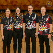 Load image into Gallery viewer, Grunge Black &amp; Red Strike Bowling Ball &amp; Pins Shirts For Men Personalized Bowling Team Outfits NYN3186
