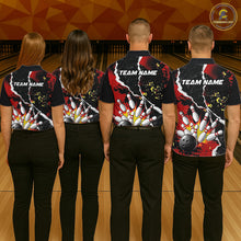Load image into Gallery viewer, Grunge Black &amp; Red Strike Bowling Ball &amp; Pins Shirts For Men Personalized Bowling Team Outfits NYN3186