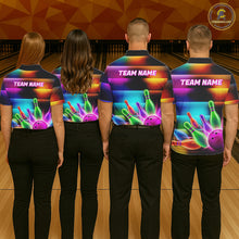 Load image into Gallery viewer, Womens Neon Light Bowling Team Shirts Personalized Colorful Ball &amp; Pins Bowling Attire NYN3449