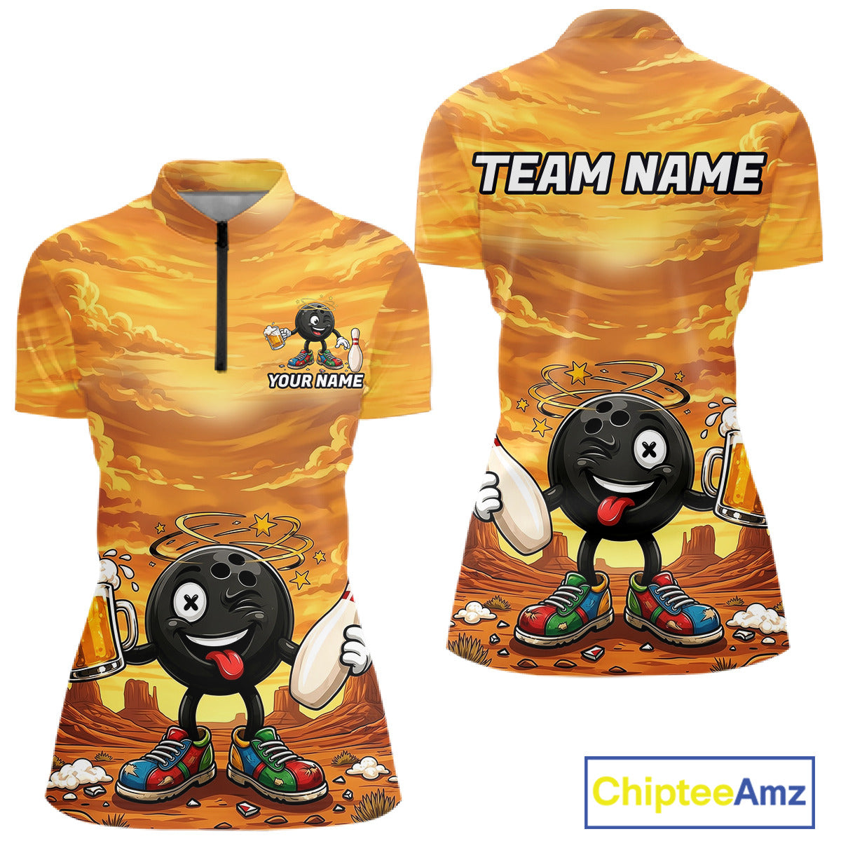 Funny beer bowling ball shirt for women custom bowling quarter zip jersey