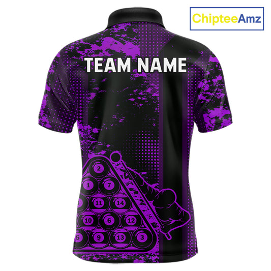 Purple Grunge Human Playing Ball Pool Men Polo & 1/4-Zip Shirt Custom Billiards Ball Jerseys NYN2431