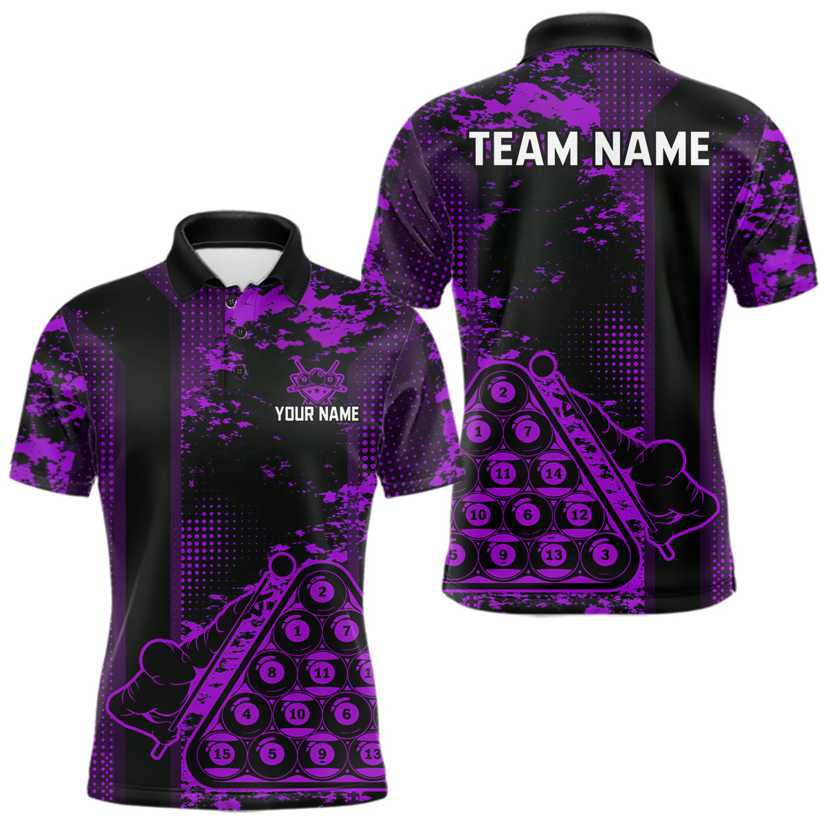 Purple Grunge Human Playing Ball Pool Men Polo & 1/4-Zip Shirt Custom Billiards Ball Jerseys NYN2431