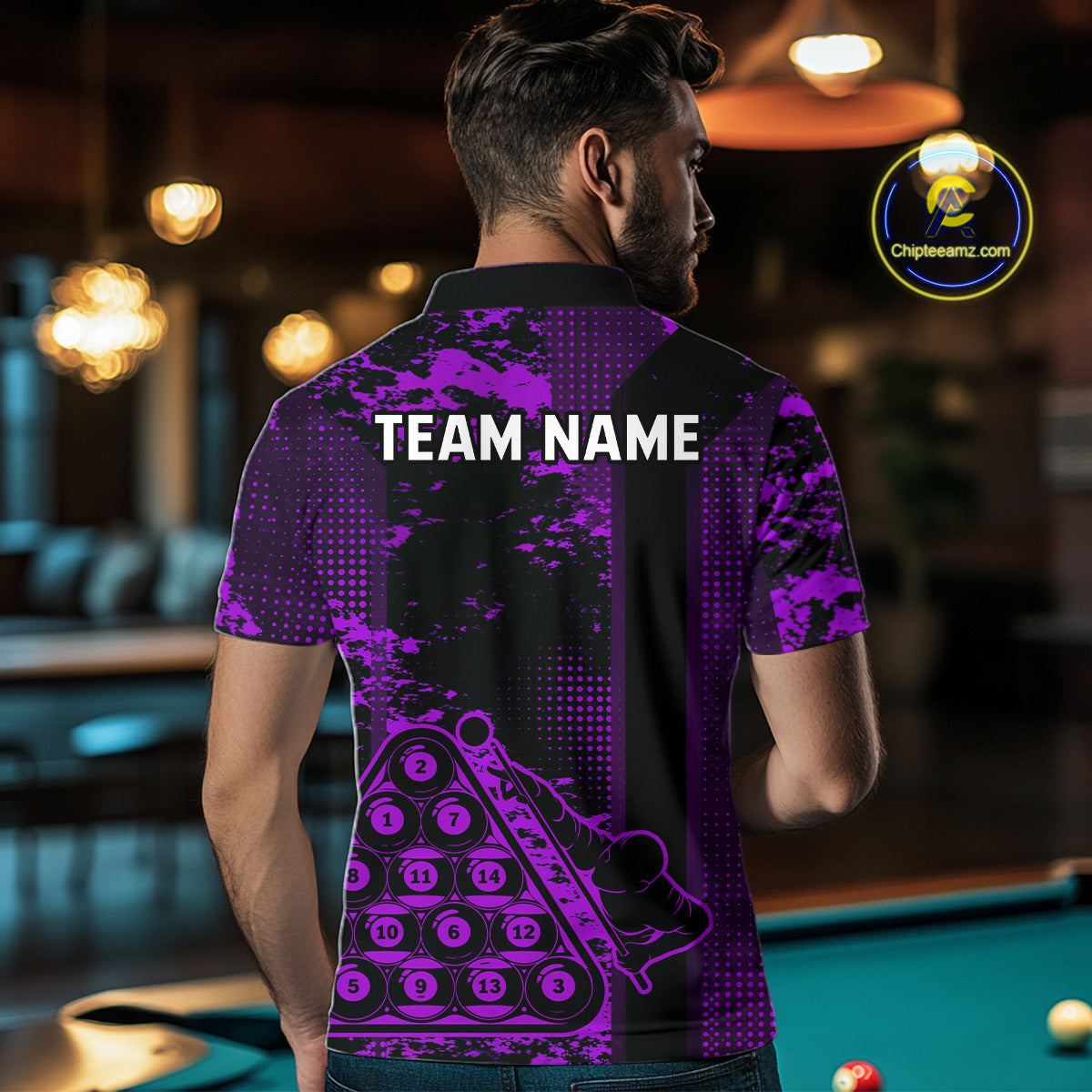 Purple Grunge Human Playing Ball Pool Men Polo & 1/4-Zip Shirt Custom Billiards Ball Jerseys NYN2431