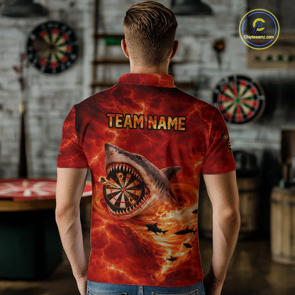 Fire Flame Tornado Funny Shark Darts Polo Shirt For Men Custom Dart Team League Shirt|Red NYN2657