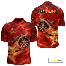 Load image into Gallery viewer, Fire Flame Tornado Funny Shark Darts Quarter-Zip Shirt For Men Custom Dart Team League Shirt|Red NYN2657