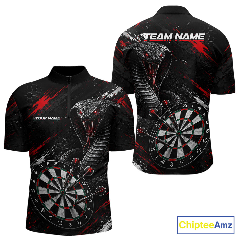 Black Red Cobra Men's Quarter-Zip Darts Jersey Mockup, Cobra Professional League Shirt