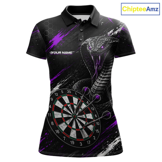 Black Purple Cobra Women's Darts Polo Shirt Mockup, Custom Cobra Dart Tournament Jersey, Personalized League Apparel