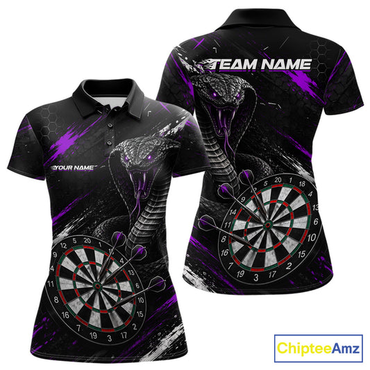 Black Purple Cobra Women's Darts Polo Shirt Mockup, Custom Cobra Dart Tournament Jersey, Personalized League Apparel