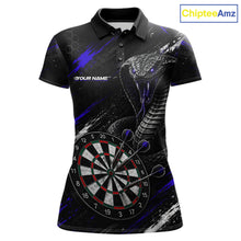 Load image into Gallery viewer, Black Blue Cobra Women's Darts Polo Shirt Mockup, Custom Cobra Dart Tournament Jersey, Personalized League Apparel