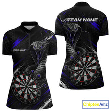 Load image into Gallery viewer, Black Blue Cobra Women's Quarter-Zip Darts Shirt Mockup, Personalized Cobra Tournament Apparel