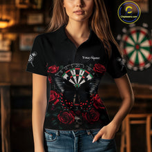 Load image into Gallery viewer, Red Roses Dartboard Butterfly Skull Custom Women Darts Polo Shirt Dart Team Jerseys NYN1910