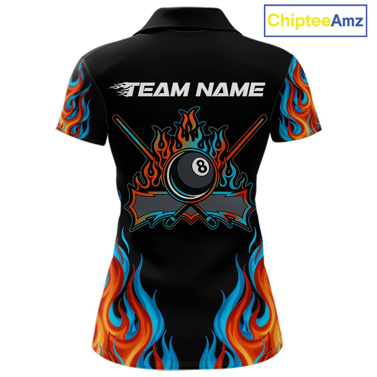 Red And Blue Flames 8 Ball Pool Billiard Team Shirt For Women Custom Billiard Balls Jerseys NYN2441