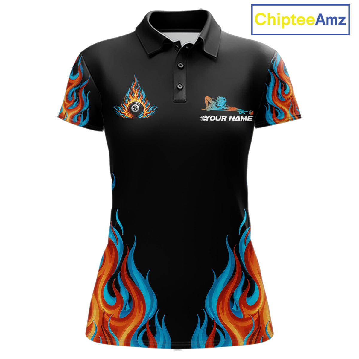 Red And Blue Flames 8 Ball Pool Billiard Team Shirt For Women Custom Billiard Balls Jerseys NYN2441