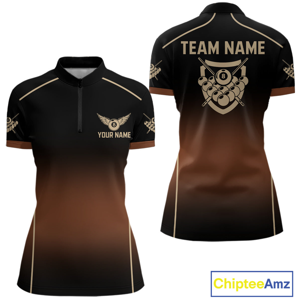 Black And Brown 8 Ball Pool Women Billiard Polo & 1/4-Zip Shirt Custom Billiard Balls Jerseys NYN2442