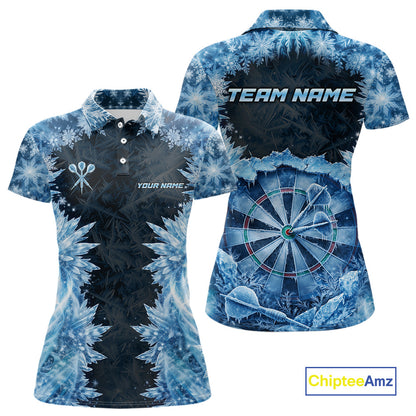 Icy Snowflake Blue Dartboard Women Darts Polo & 1/4-Zip Shirts Custom Darts Clothing Team Shirt Jersey NYN3034