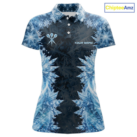 Icy Snowflake Blue Dartboard Women Darts Polo & 1/4-Zip Shirts Custom Darts Clothing Team Shirt Jersey NYN3034