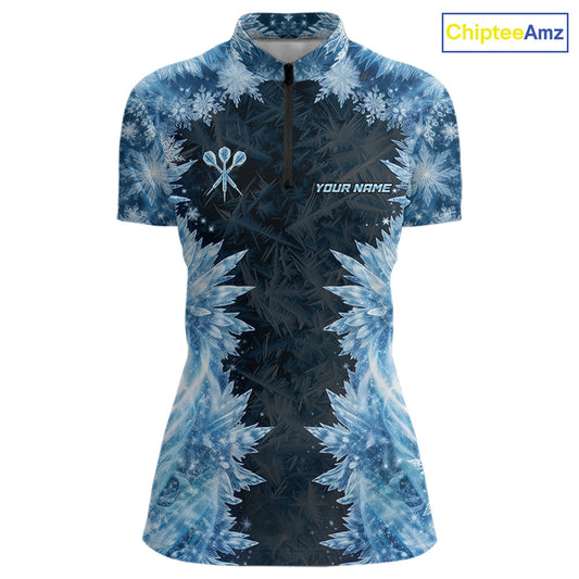 Icy Snowflake Blue Dartboard Women Darts Polo & 1/4-Zip Shirts Custom Darts Clothing Team Shirt Jersey NYN3034