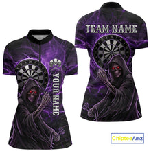 Load image into Gallery viewer, Grunge Purple Grim Reaper Women Darts Polo &amp; 1/4-Zip Shirts Custom Thunder Lightning Darts Team Jersey NYN3037