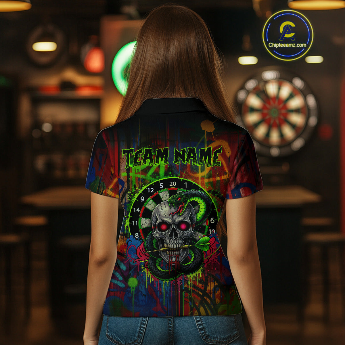 Colorful Cobra Skull Dartboard Custom Graffiti Women Darts Polo Shirt Shark Dart Jerseys NYN1924