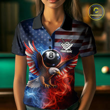 Load image into Gallery viewer, Blue &amp; Red Flames Eagle 8 Ball 9 Ball Pool Billiard Shirt For Women Custom US Flag Billiard Jersey NYN3050